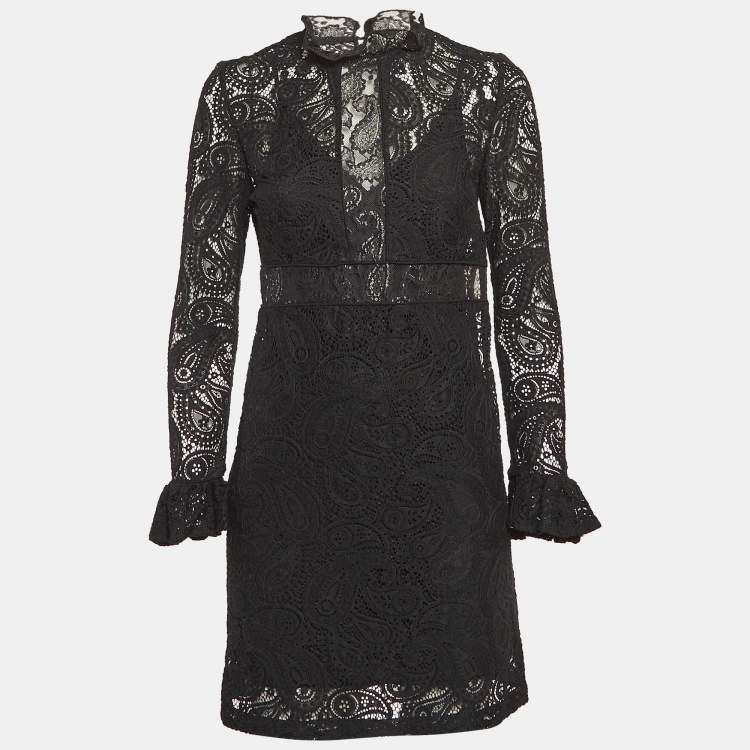 Pre Owned Maje Black Paisley Pattern Lace Mini Dress S