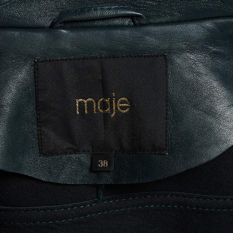 Pre Owned Maje Green Leather Biker Jacket M