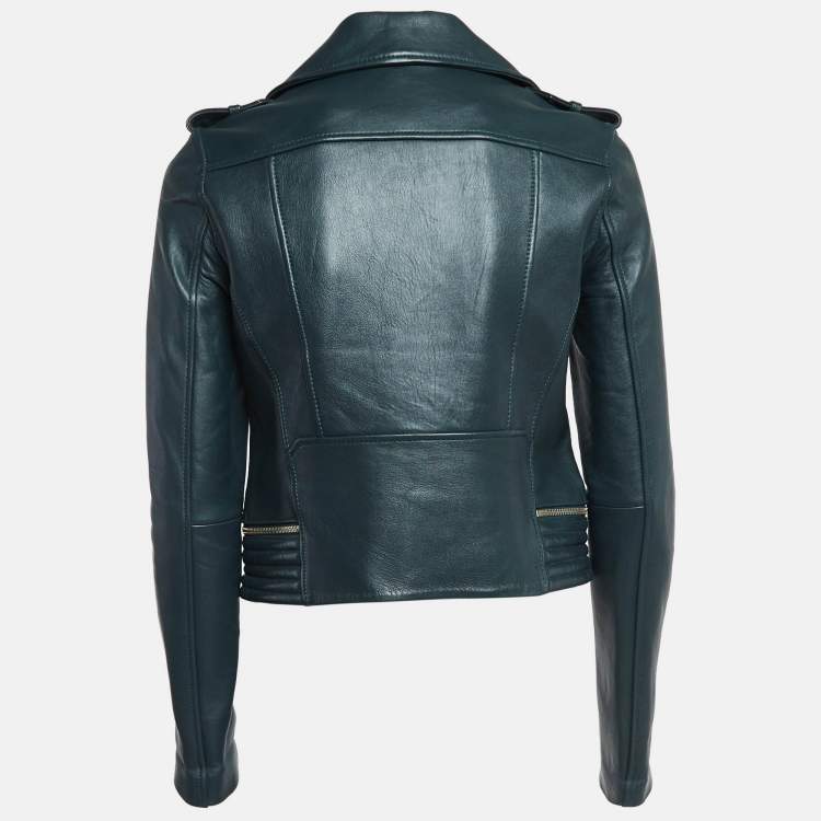Pre Owned Maje Green Leather Biker Jacket M