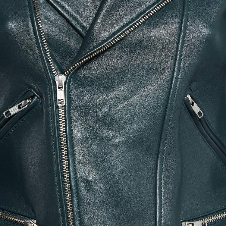 Pre Owned Maje Green Leather Biker Jacket M