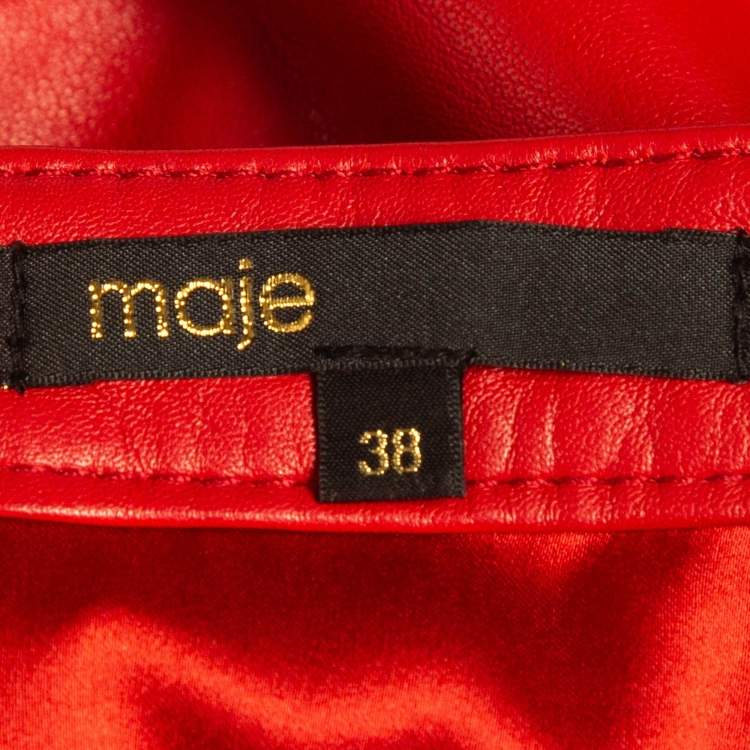Pre Owned Maje Red Leather Fringe Detail Mini Skirt M