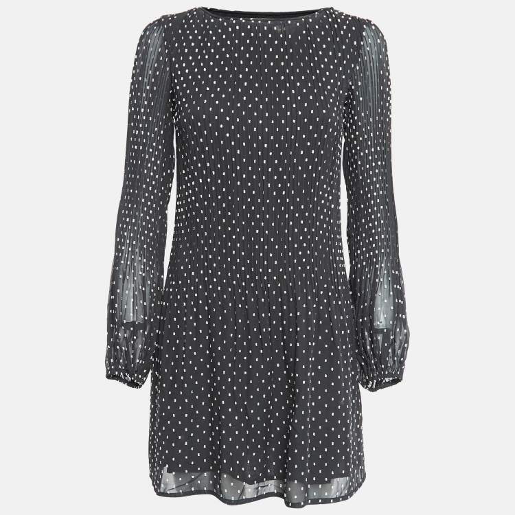 Pre Owned Maje Black Polka Dot Chiffon Rockito Pleated Mini Dress S