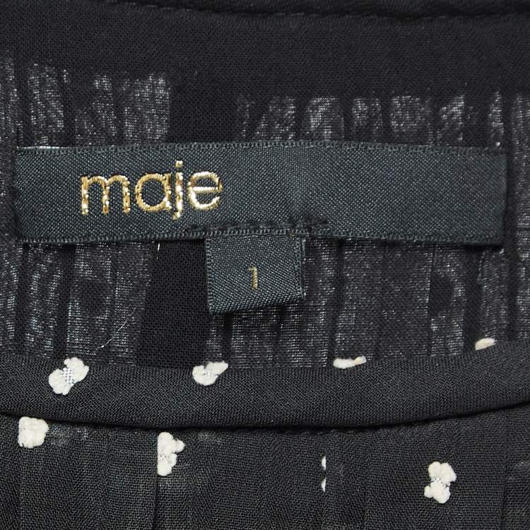 Pre Owned Maje Black Polka Dot Chiffon Rockito Pleated Mini Dress S