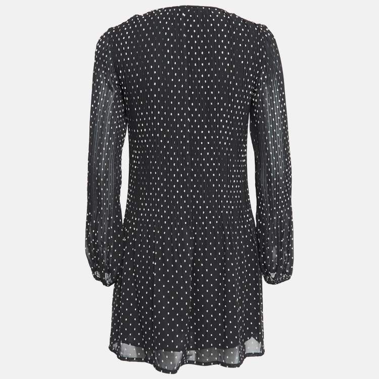 Pre Owned Maje Black Polka Dot Chiffon Rockito Pleated Mini Dress S