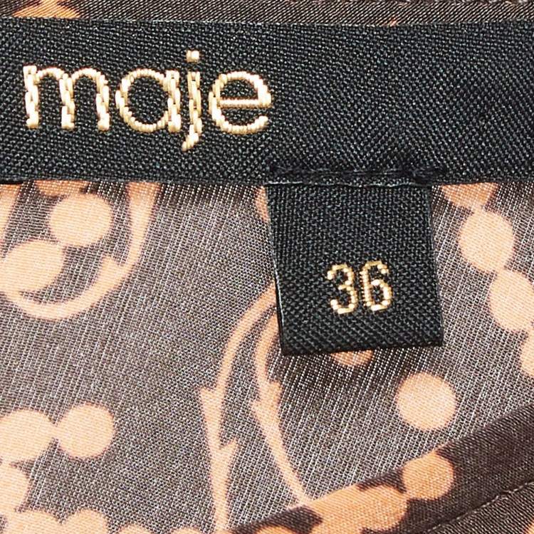 مملوكة مسبقًا Maje Brown Paisley Print Silk Blend Cut-Out Ruched Maxi Dress S