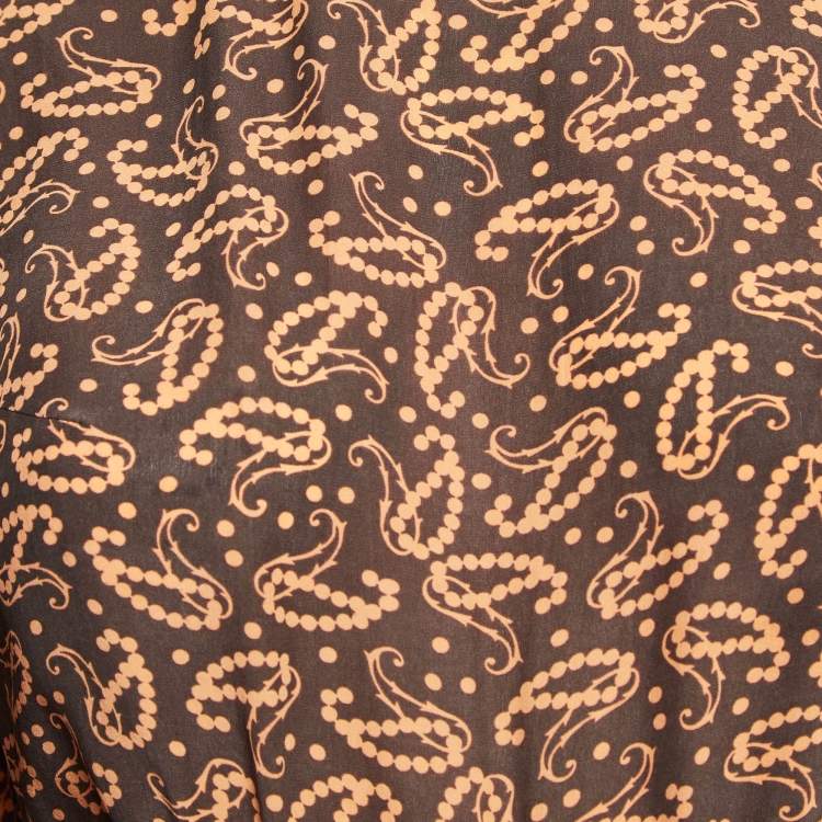 مملوكة مسبقًا Maje Brown Paisley Print Silk Blend Cut-Out Ruched Maxi Dress S