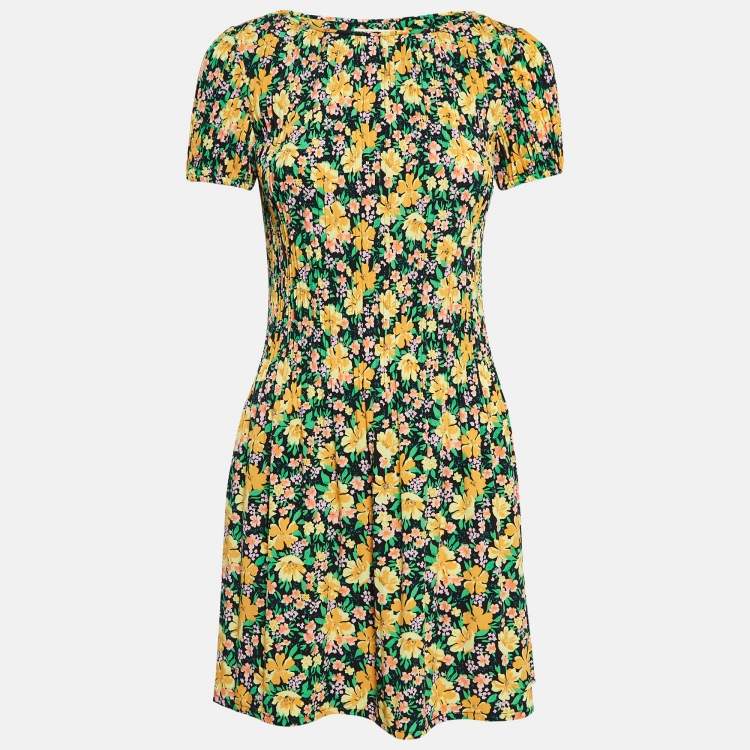 Pre Owned Maje Multicolor Floral Print Crepe Pleated Mini Dress S