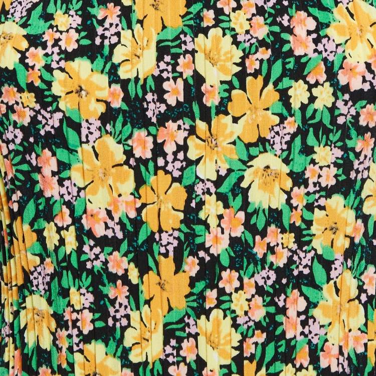 Pre Owned Maje Multicolor Floral Print Crepe Pleated Mini Dress S