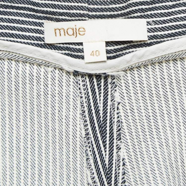 Pre Owned Maje Black/White Stripe Cotton Regular Shorts L