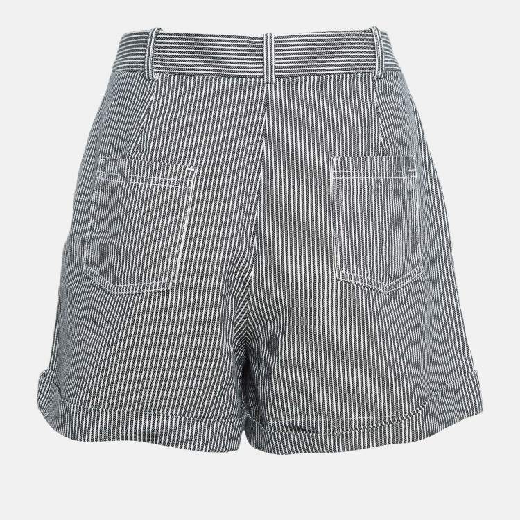 Pre Owned Maje Black/White Stripe Cotton Regular Shorts L