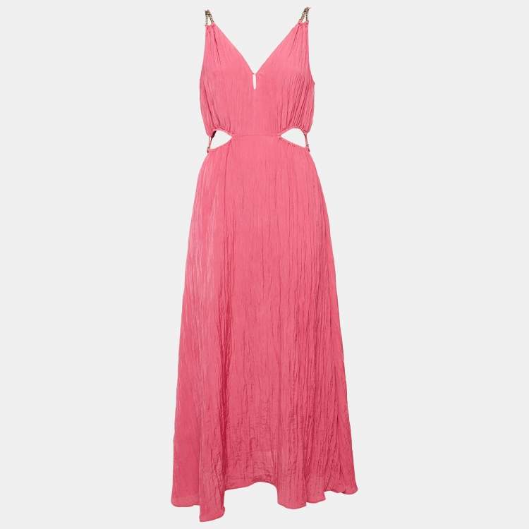 Pre Owned Maje Pink Crinkled Crepe Cut-Out Runeti Midi Dress M