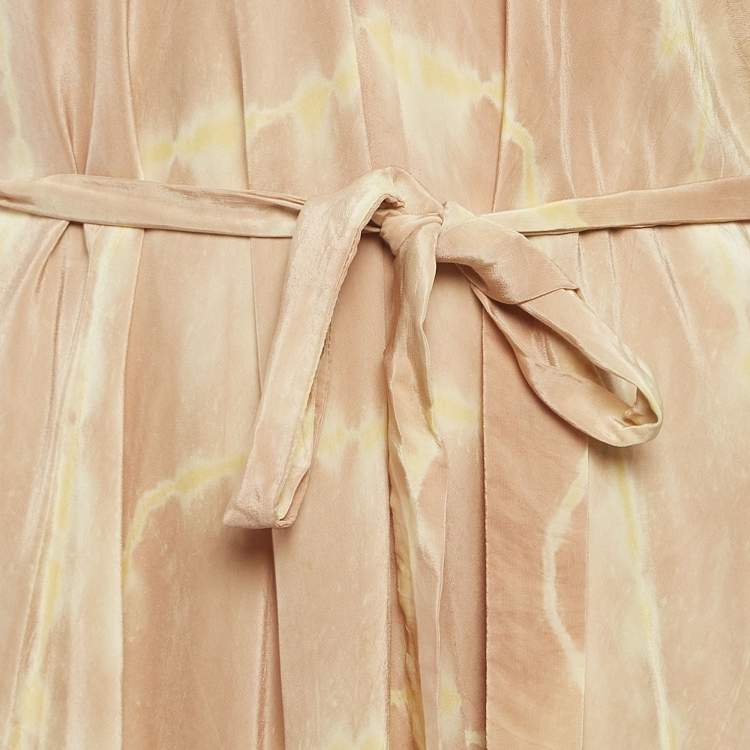Pre Owned Maje Beige Risotype Tie-Dye Crepe Asymmetric Midi Dress One Size