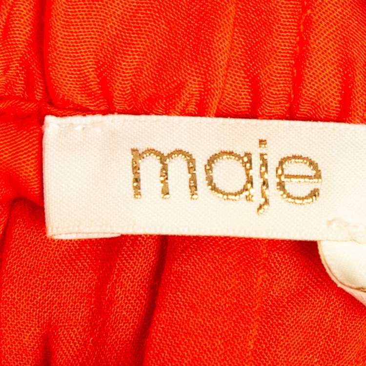 Pre Owned Maje Orange Floral Sequin Embroidered Crepe Izul Shorts L