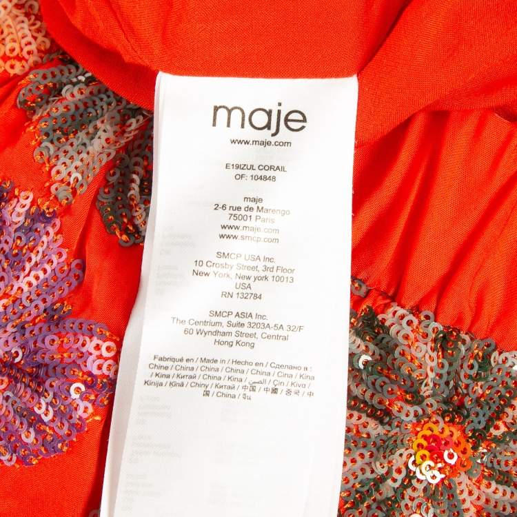 Pre Owned Maje Orange Floral Sequin Embroidered Crepe Izul Shorts L