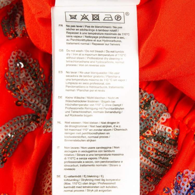 Pre Owned Maje Orange Floral Sequin Embroidered Crepe Izul Shorts L