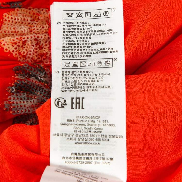 Pre Owned Maje Orange Floral Sequin Embroidered Crepe Izul Shorts L