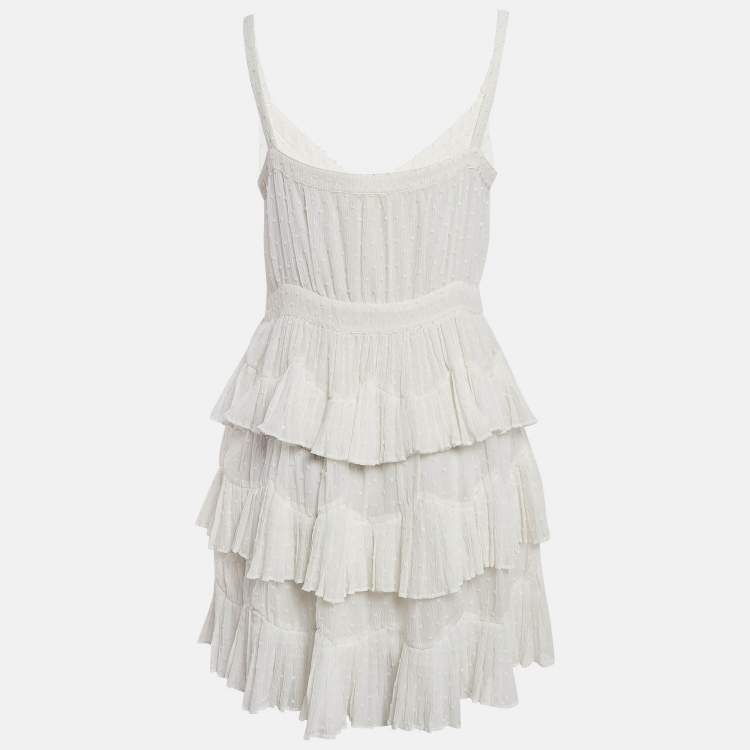 Pre Owned Maje White Swiss Dots Chiffon Tiered Rustivan Short Dress L