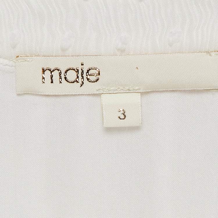 Pre Owned Maje White Swiss Dots Chiffon Tiered Rustivan Short Dress L