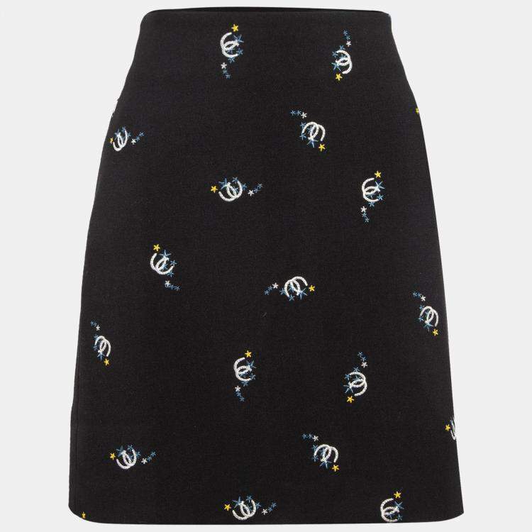 Pre Owned Maje Black Horseshoe Embroidered Crepe Trapeze Mini Skirt M