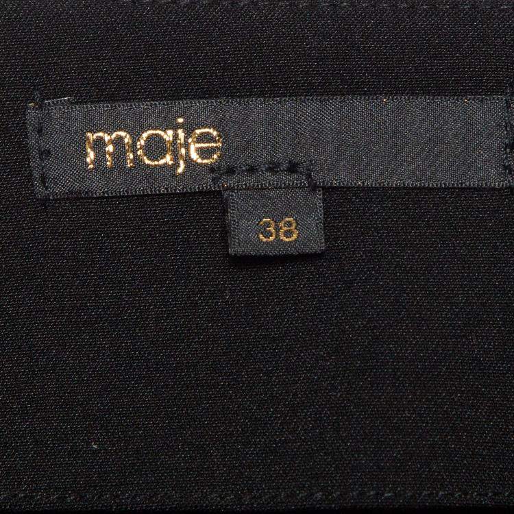 Pre Owned Maje Black Horseshoe Embroidered Crepe Trapeze Mini Skirt M