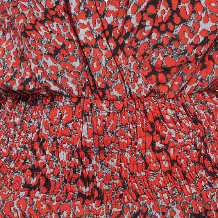 Pre Owned Maje Red Printed Crepe Smocked Detail Jumpsuit M