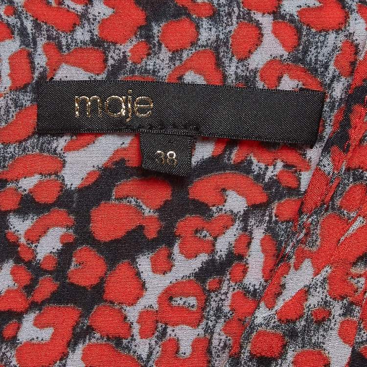 Pre Owned Maje Red Printed Crepe Smocked Detail Jumpsuit M
