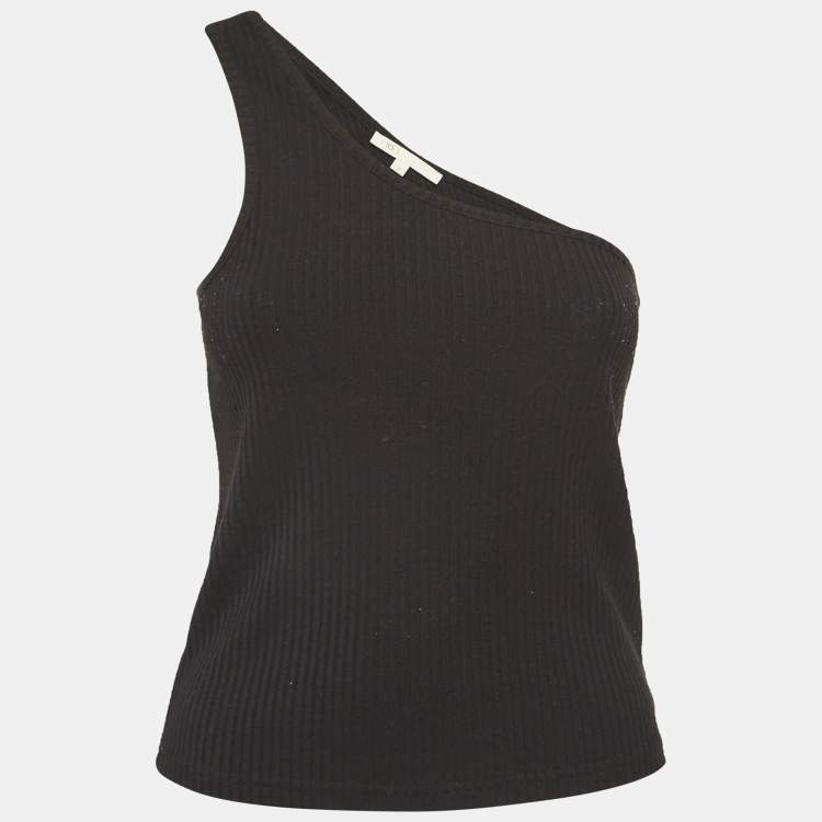 Pre Owned Maje Black Rib Knit One-Shoulder Cropped Top M