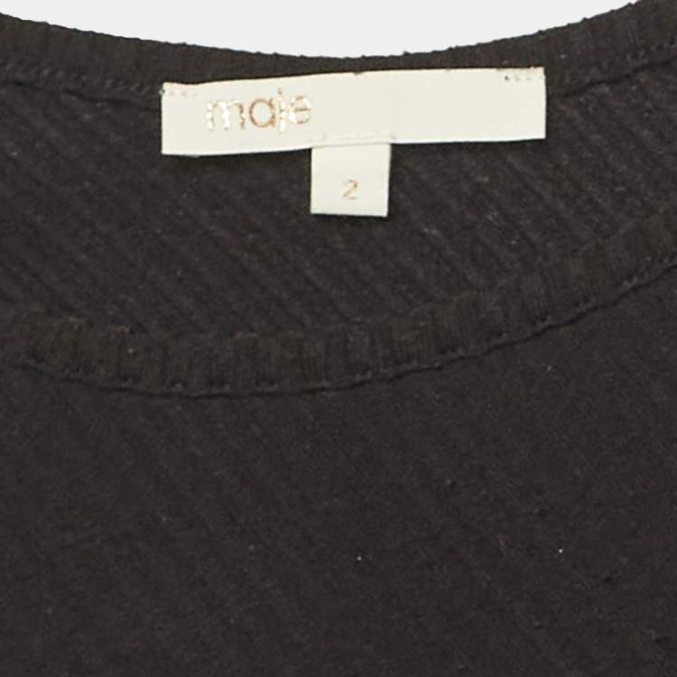 Pre Owned Maje Black Rib Knit One-Shoulder Cropped Top M