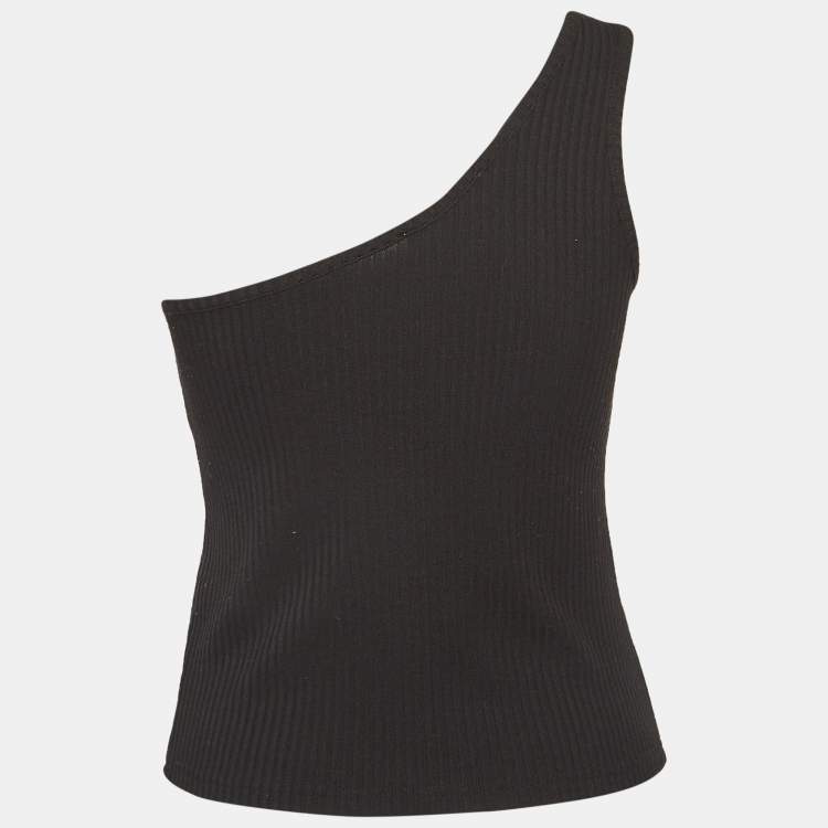 Pre Owned Maje Black Rib Knit One-Shoulder Cropped Top M