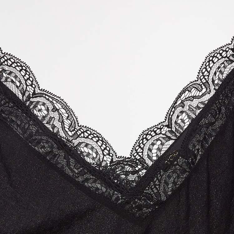 Pre Owned Maje Black Crepe Lace Trim Camisole Top M