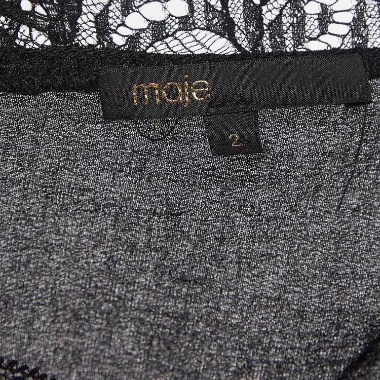 Pre Owned Maje Black Crepe Lace Trim Camisole Top M