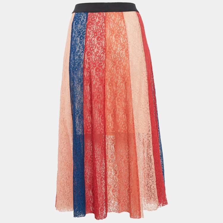 Pre Owned Maje Multicolor Lace Paneled Midi Skirt M
