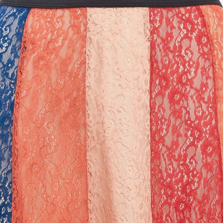 Pre Owned Maje Multicolor Lace Paneled Midi Skirt M
