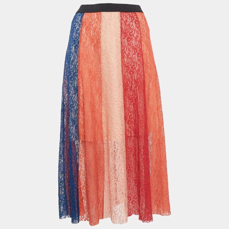 Pre Owned Maje Multicolor Lace Paneled Midi Skirt M