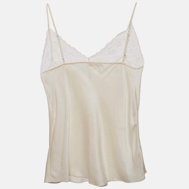 Pre Owned Maje Orange/White Crepe and Satin Lace Trim Camisole Top Set of 2 M/L