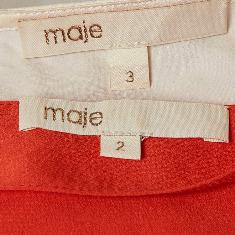 Pre Owned Maje Orange/White Crepe and Satin Lace Trim Camisole Top Set of 2 M/L