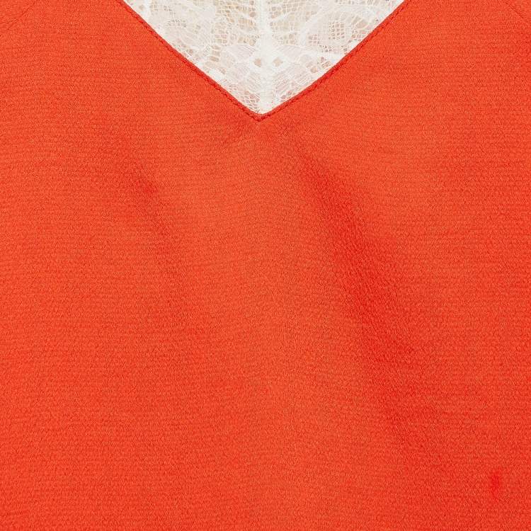 Pre Owned Maje Orange/White Crepe and Satin Lace Trim Camisole Top Set of 2 M/L