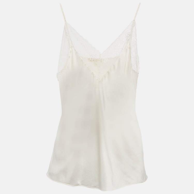 Pre Owned Maje Orange/White Crepe and Satin Lace Trim Camisole Top Set of 2 M/L