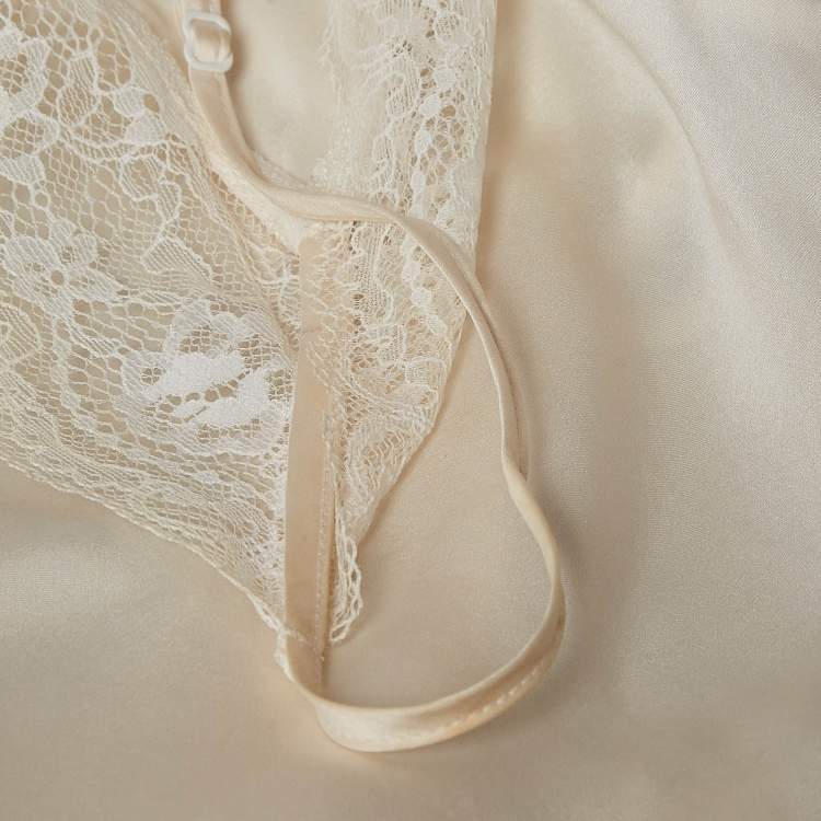 Pre Owned Maje Orange/White Crepe and Satin Lace Trim Camisole Top Set of 2 M/L