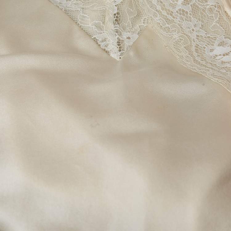 Pre Owned Maje Orange/White Crepe and Satin Lace Trim Camisole Top Set of 2 M/L