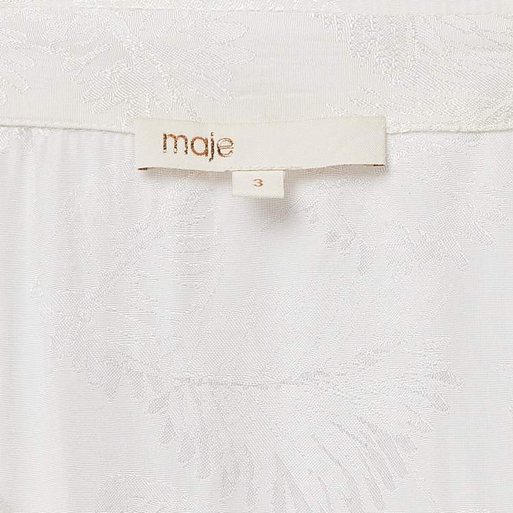 Pre Owned Maje White Ecru Jungle Jacquard Satin Shirt M