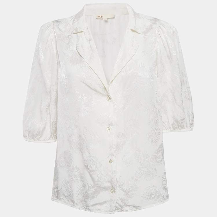 Pre Owned Maje White Ecru Jungle Jacquard Satin Shirt M