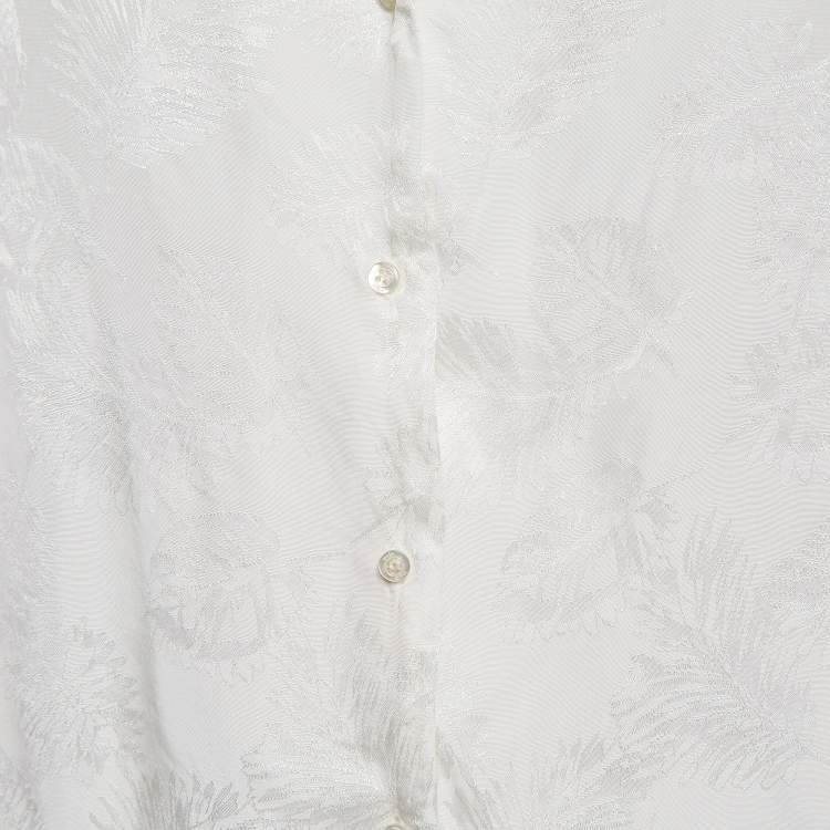 Pre Owned Maje White Ecru Jungle Jacquard Satin Shirt M