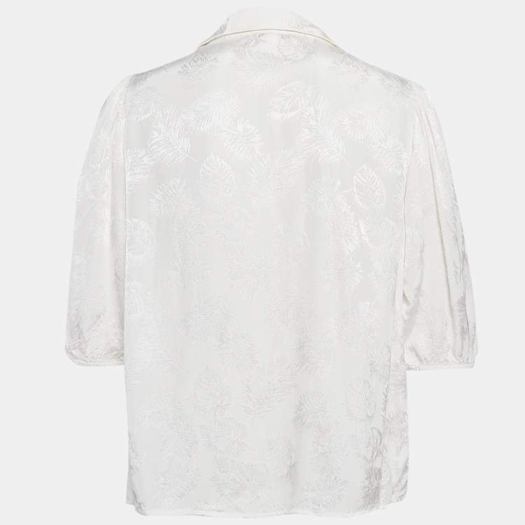Pre Owned Maje White Ecru Jungle Jacquard Satin Shirt M