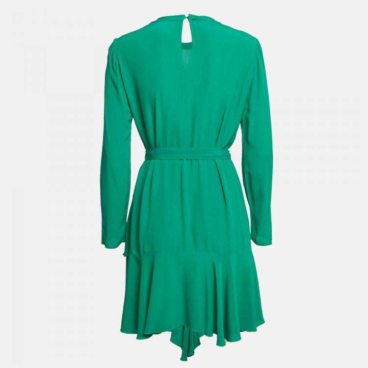 Pre Owned Maje Green Crepe Asymmetric Flared Short Dress S