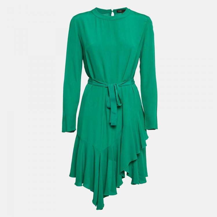 Pre Owned Maje Green Crepe Asymmetric Flared Short Dress S
