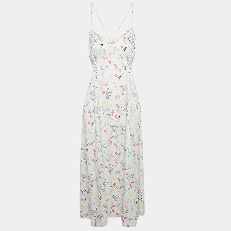 Pre Owned Maje White Printed Crepe Lace-Up Retake Midi Dress L