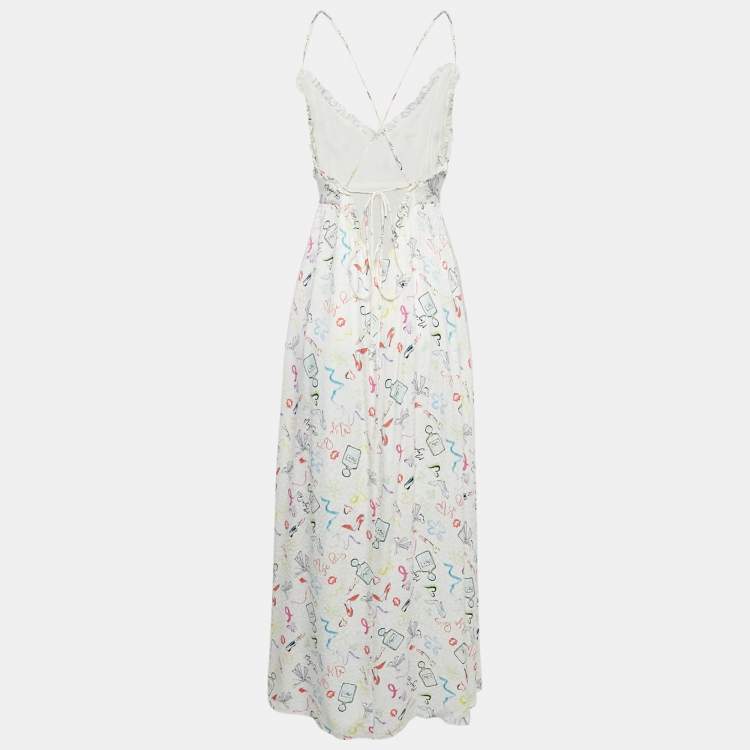 Pre Owned Maje White Printed Crepe Lace-Up Retake Midi Dress L