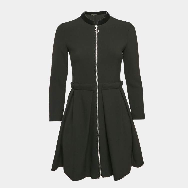 Pre Owned Maje Black Gabardine Pleated Zip-Up Mini Dress S