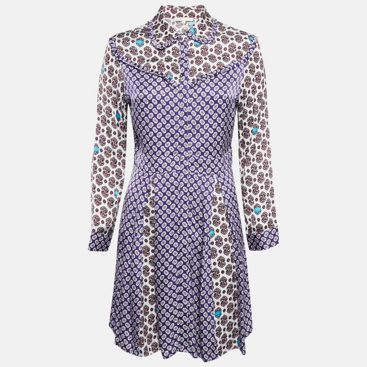 Pre Owned Maje Purple/Multicolor Printed Crepe Button Front Mini Dress M